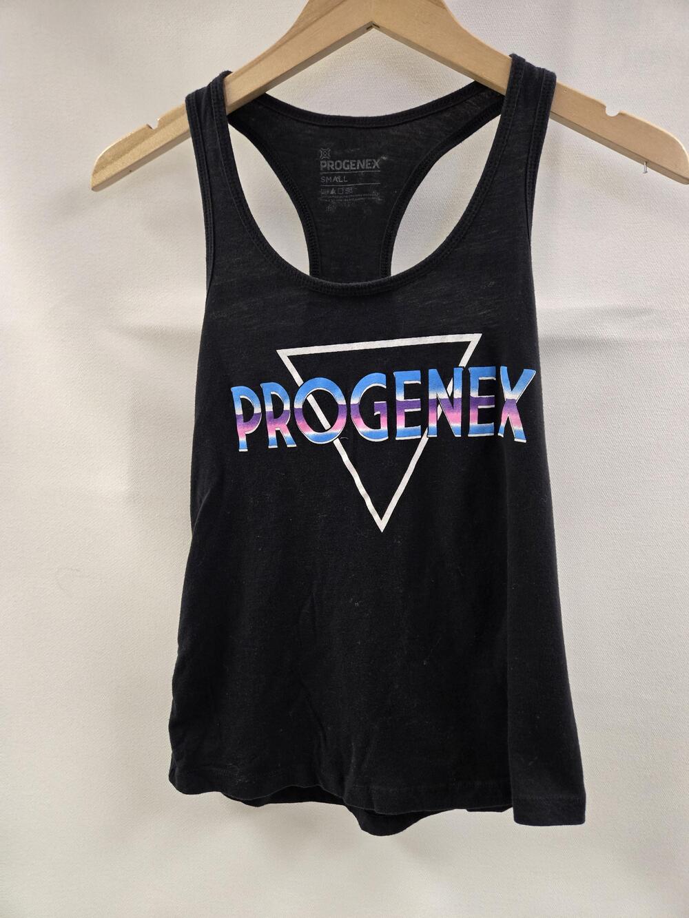 Progenex Tank Top Womens Small Black Racerback Graphic Workout Gym Athletic